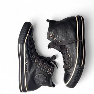 NWOT Black Leather Converse All Star High Top Sneaker Men Sz 7 Women Sz 9